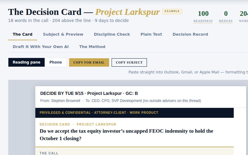 The decision card from Verdict